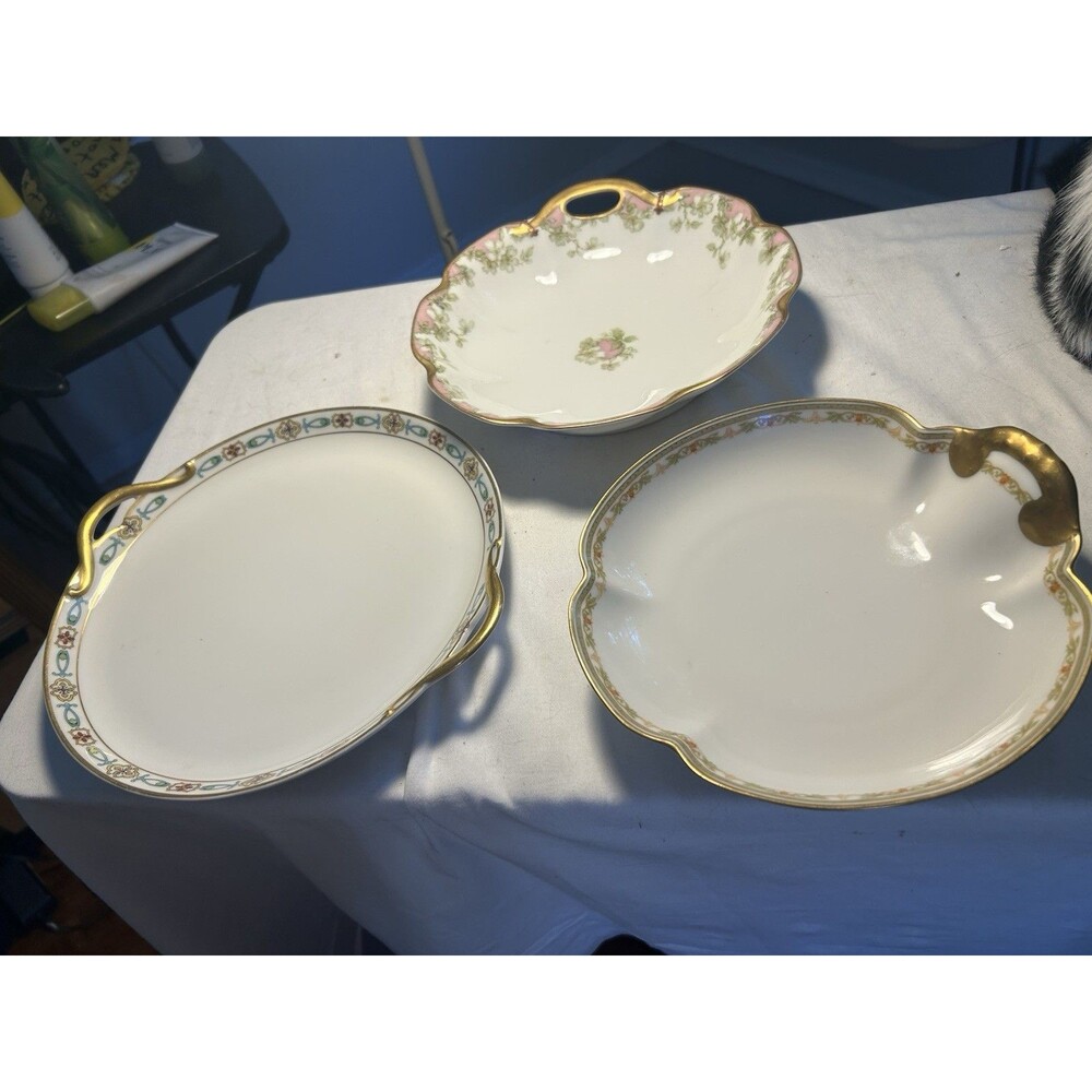 3 Antique Charles Field Haviland Limoges France Gold Gilt Cabinet Plate